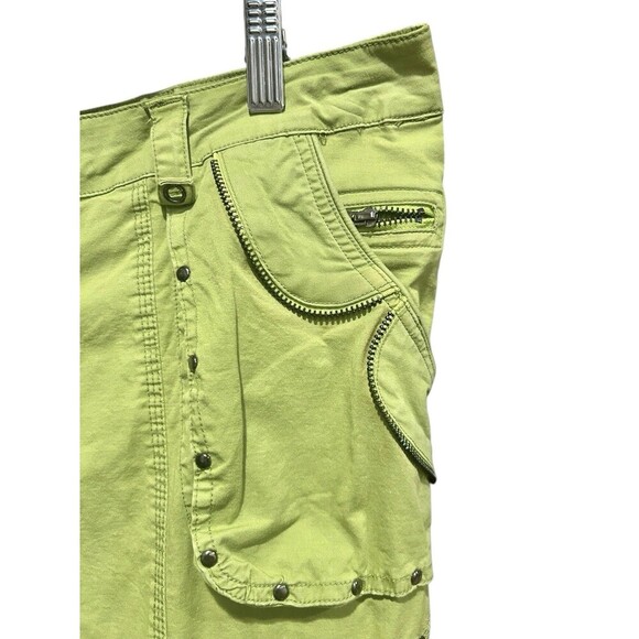 Cache Capri Pants 90s Y2K Studded Neon Green Cargo Pockets Size 12 Vintage - Picture 3 of 8